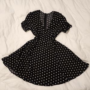 Polka Dot Vintage Style V Neck Fit and Flare Dress
